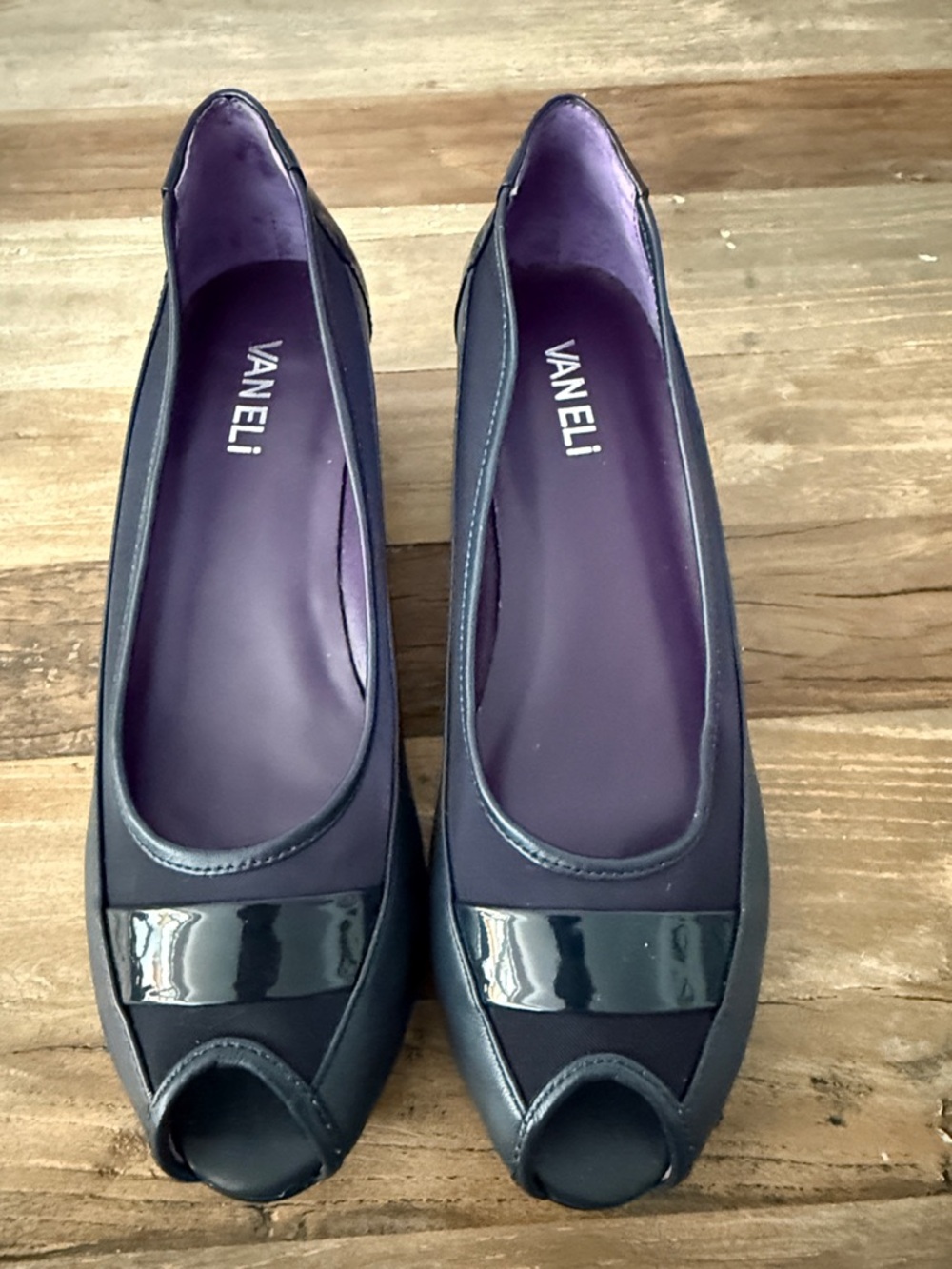 Vaneli Deep Purple Peep-Toe Flats with Gloss Accent
